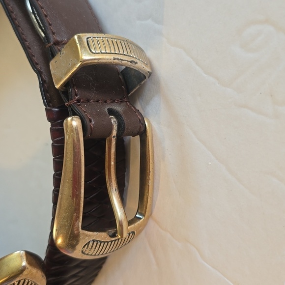 Womens Vintage Silver Buckle Tip Emblem Brown Woven Leather Belt Sz.34 main image 5